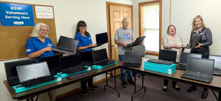 Seneca Resources recently donated 15 laptop computers to Community Action, Inc.’s Volunteer Income Tax Preparation (VITA) Program.  Accepting the laptops are RSVP / VITA volunteers (L-R:) Catherine Holt, Renee Vowinckel, Ken Alexander; Cheryl Shellhammer, VITA Program Director; and Deborah Morris, Seneca Resources - Brookville Office Representative.

 